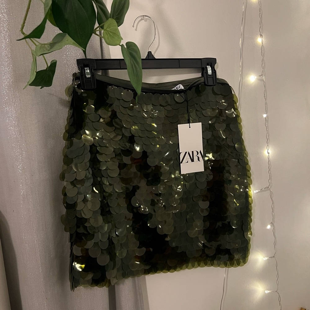 Zara Olive Sequin Mini Skirt